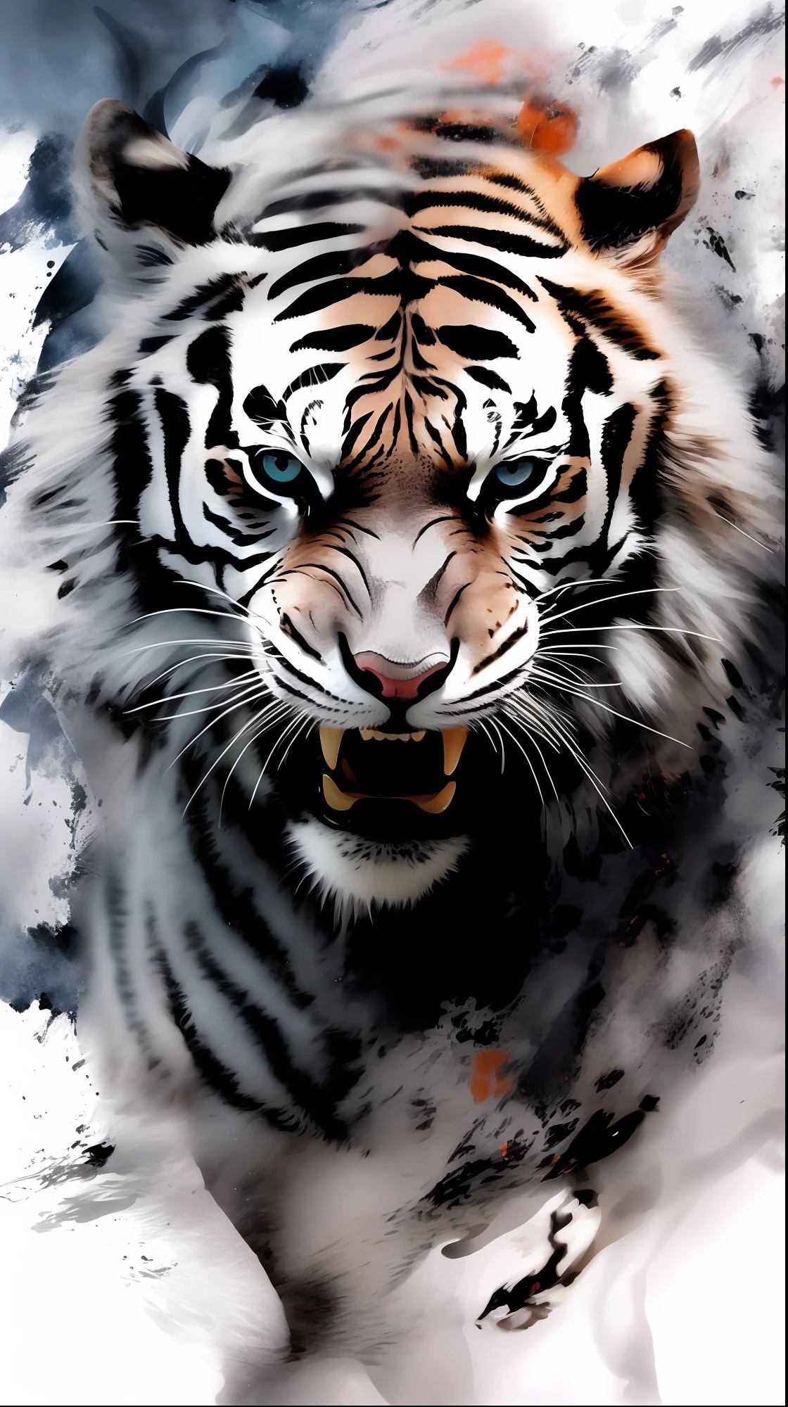 顔に白と黒の縞模様がある虎の絵 - SeaArt AI