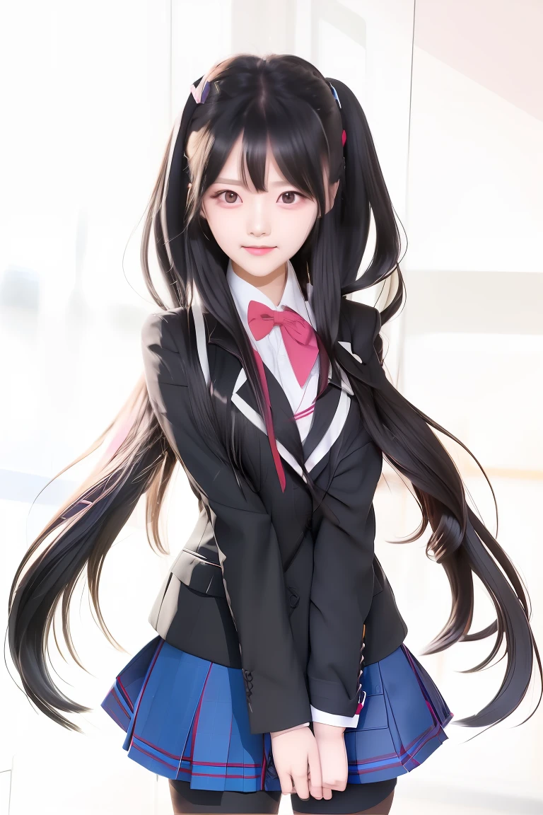 Una niña con uniforme escolar con cabello largo y negro, por Jin Homura, inspired por Jin Homura, yandere gapmoe, anime visual de una linda chica, Estilo artístico del anime Moe, yandere, yandere gapmoe grimdark, portrait yandere gapmoe grimdark, yandere. alto, chica anime llamada lucy, hermosa chica de secundaria anime,Realista ,ultra detalle