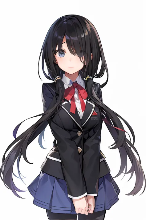 a girl in a school uniform with long black hair, by Jin Homura, inspired by Jin Homura, gapmoe yandere, anime visual of a cute girl, anime moe artstyle, yandere, gapmoe yandere grimdark, portrait gapmoe yandere grimdark, yandere. tall, anime girl named luc...