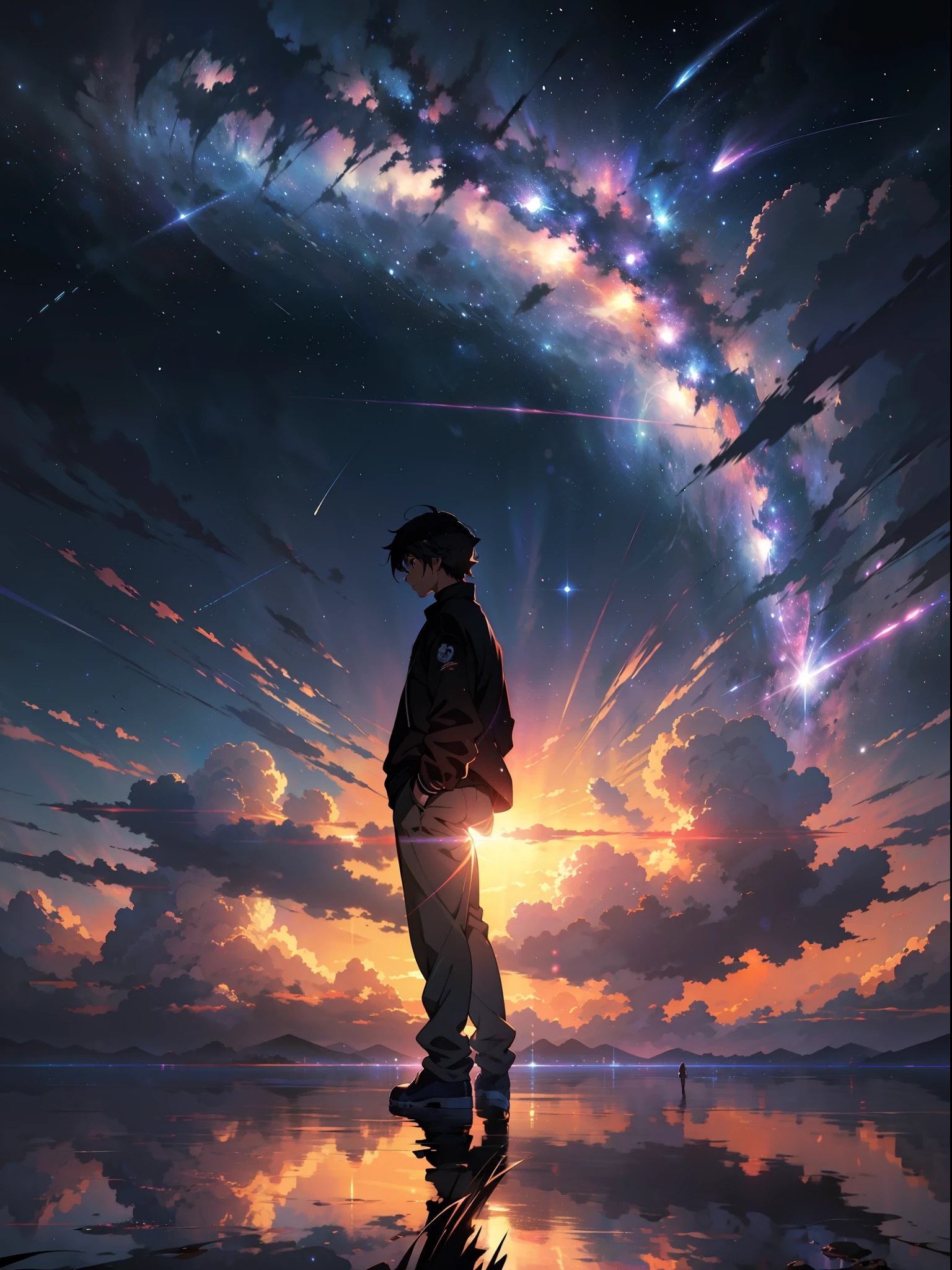 anime - escena de estilo de un hermoso cielo con una estrella y un planeta, cielos cósmicos. por Makoto Shinkai, fondo de pantalla de arte anime 4k, Fondo de pantalla de arte anime 4K, fondo de pantalla de arte anime 8 K, fondo de pantalla animado 4k, fondo de pantalla animado 4k, Fondo de pantalla animado 4K, cielo animado, increíble fondo de pantalla, fondo animado, planeta cielo en el fondo, fondo animado art