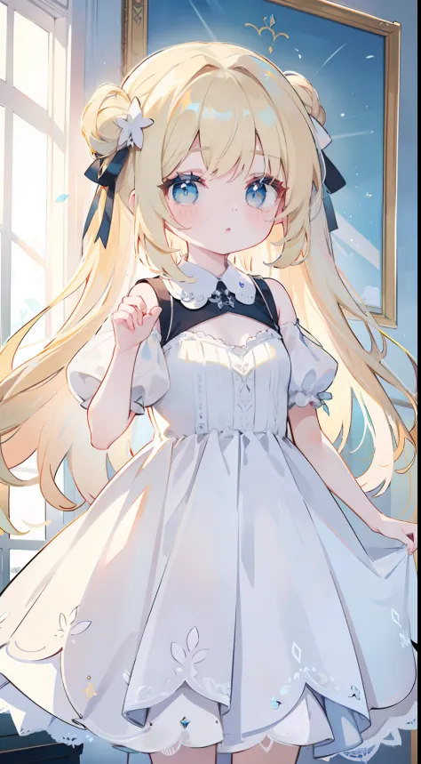 ​masterpiece、Top image quality、top-quality、cute little、One Girl、Light color dresses、Gradient Dresses、a blond、light blue  eyes