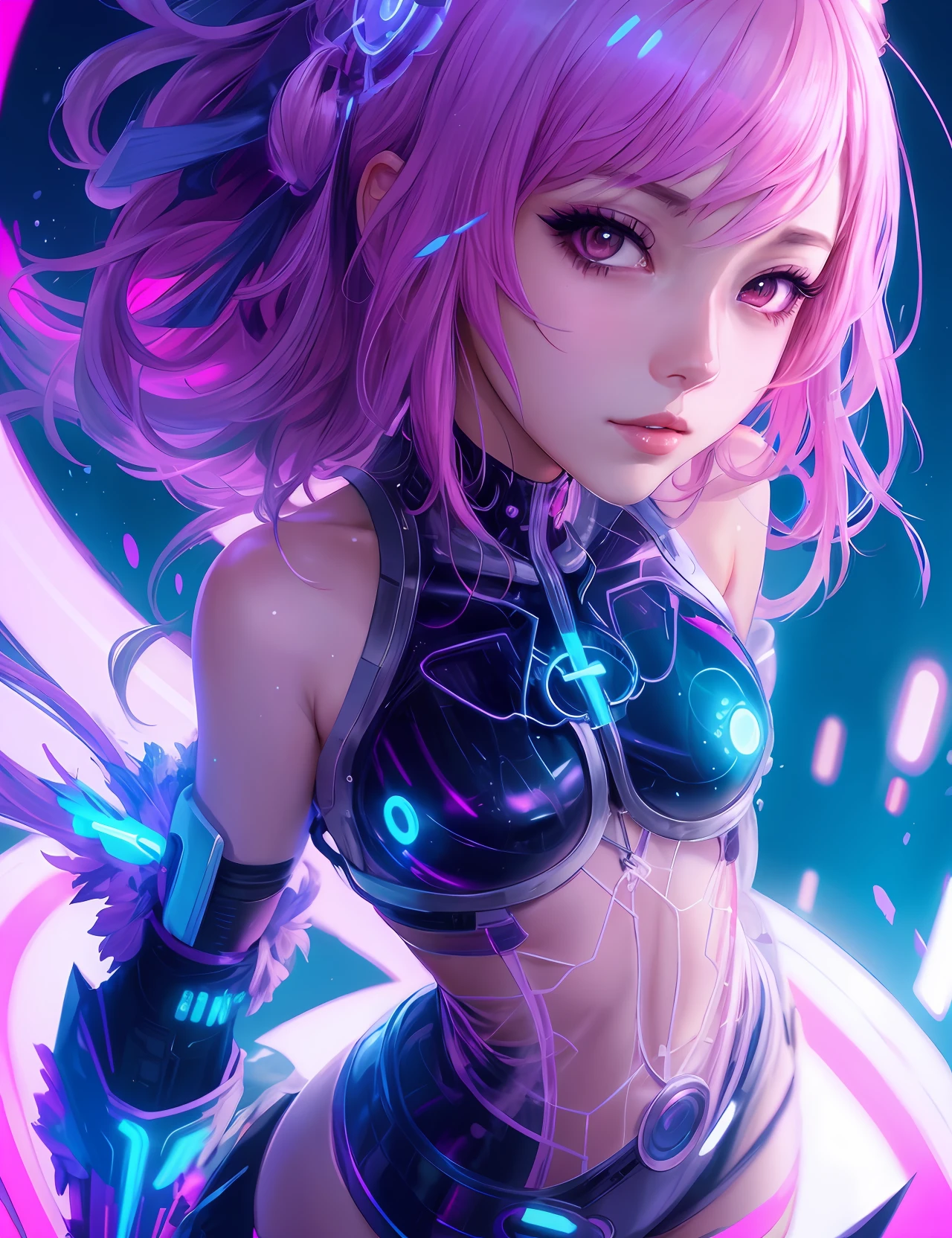 Close up portrait of woman with pink hair and futuristic outfit, anime style 4 k, Digital Cyberpunk Anime Art, Cyberpunk Anime Girl, Cute cyborg girl, anime cyberpunk art, digital cyberpunk - anime art, anime art wallpaper 4k, anime art wallpaper 4k, female cyberpunk anime girl, best anime 4k konachan wallpaper, Detailed Digital Anime Art