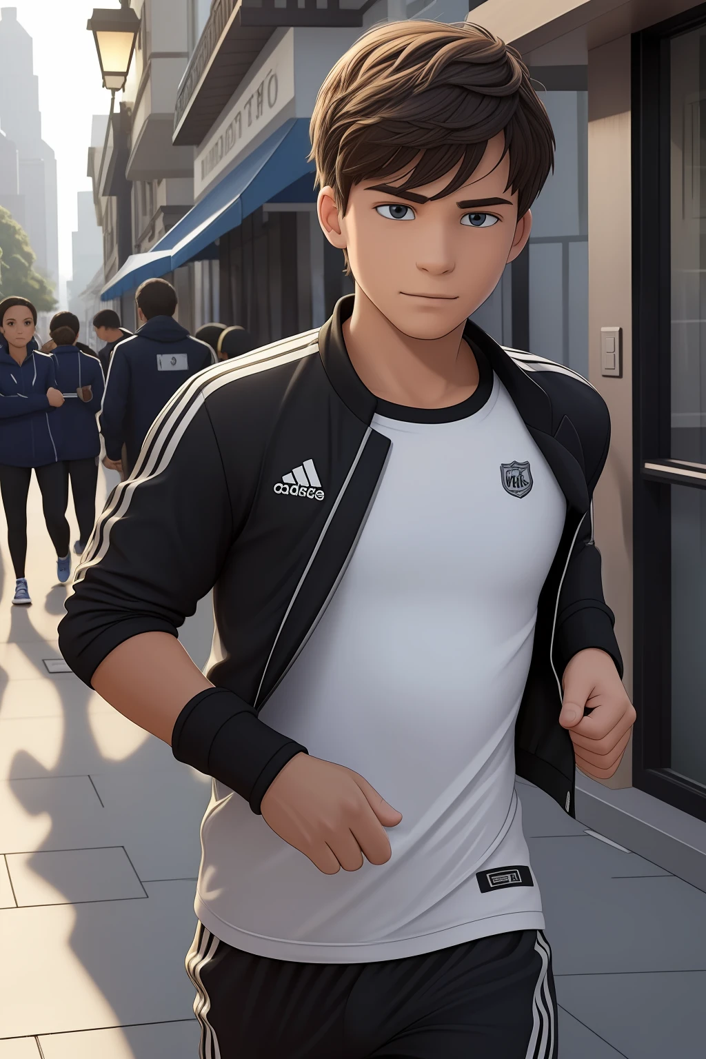 ((Top quality, 8k, Masterpiece: 1.3)), Sharp focus: 1.2, Ideal body shape of 13-year-old boy: 1.4, (Layered model, large: 1.8), (Sportswear: 2.0), (Running: 1) ) ), (Forest Park: 1.2), very detailed face and skin textures, detailed eyes, black hair,
(perspective image)