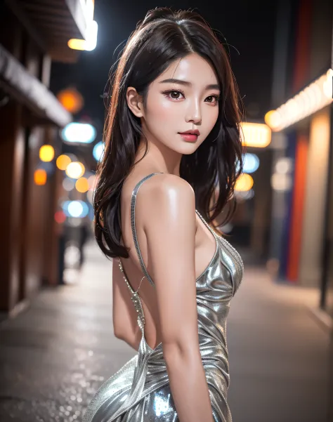 araffe asian woman in a silver dress posing for a picture, gorgeous young korean woman, beautiful young korean woman, beautiful ...