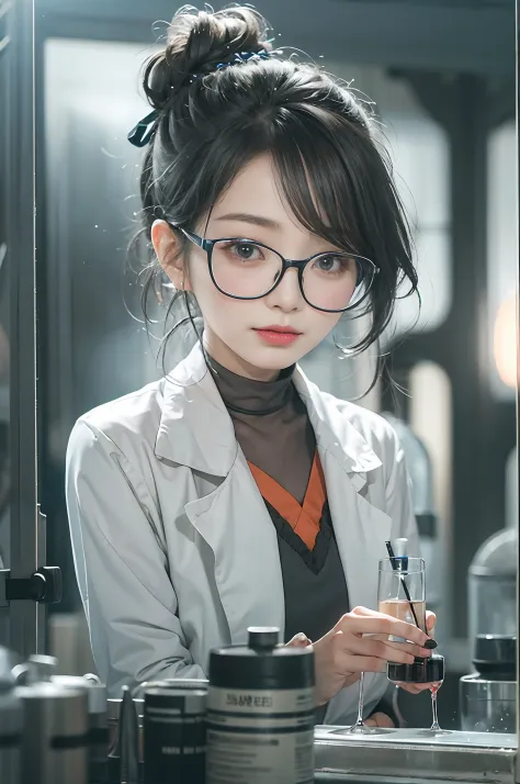 Chinese woman with intelligent and intelligent face、researcher、physicist、Cosmologist、She has black hair tied up in a bun、Beautif...