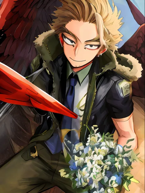 Hawks from mha holding out his hand to the viewer