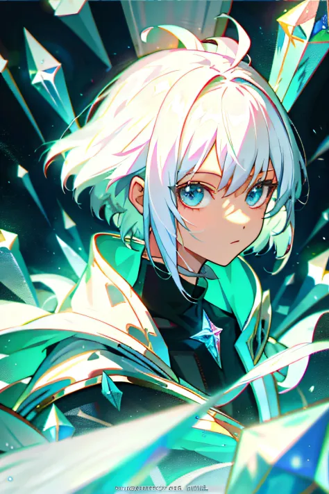 white hair, crystal hair, anime style