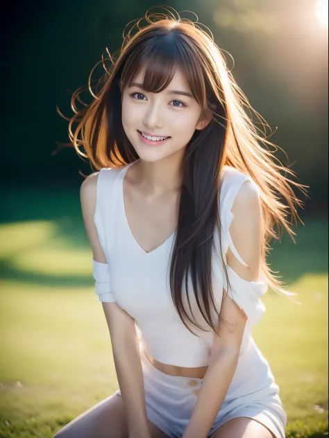 （1girll:1.0），(8k, best quality, tmasterpiece),ultra - detailed, adolable, 独奏, cute japan woman,brown  hair,by bangs, long whitr ...