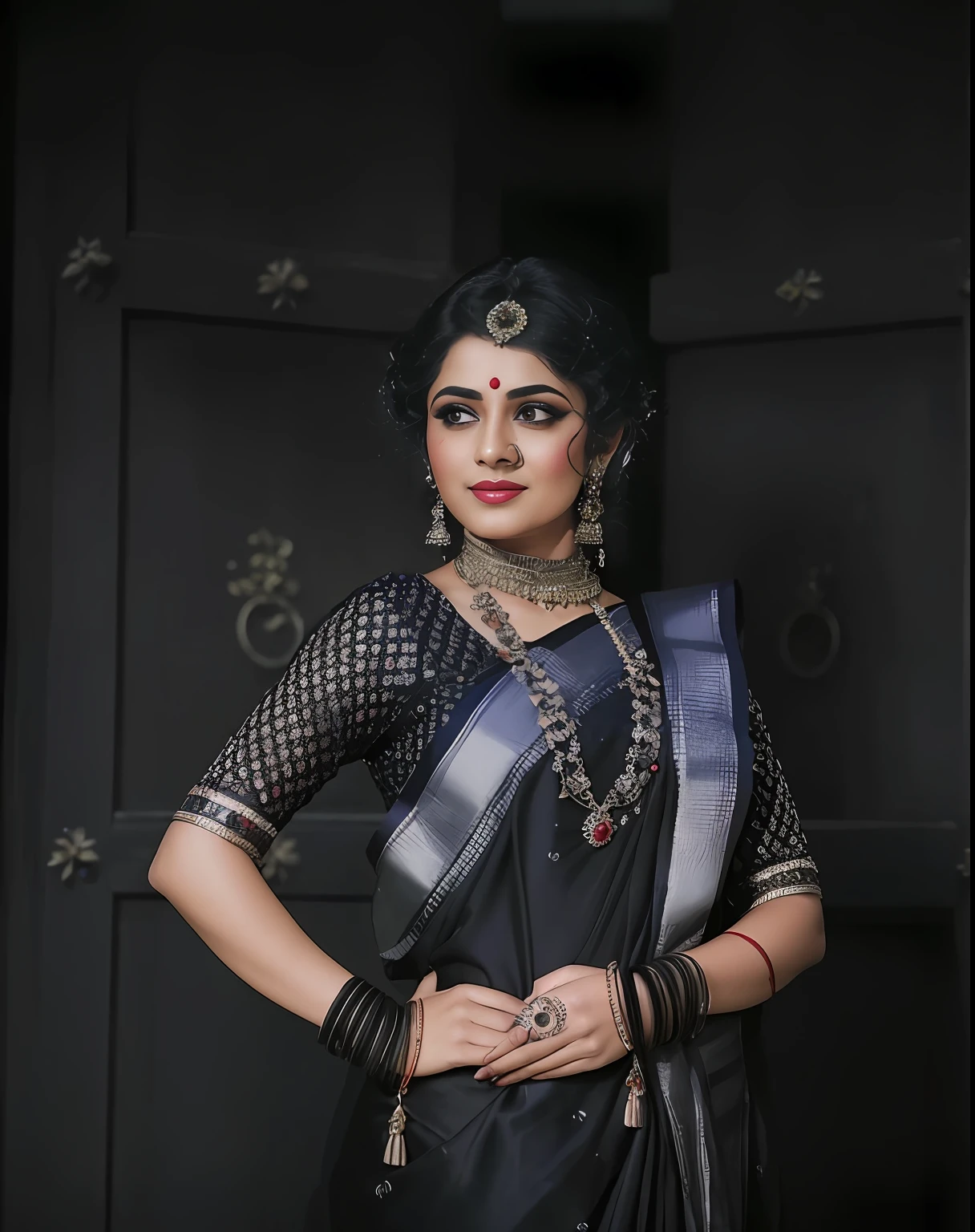 a woman in a traditional sari poses for a portrait. AI-Generated 31255788  Stock Photo at Vecteezy