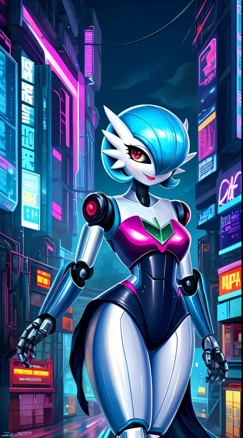 gardevoir [pokemon], best quality masterpiece, cyberpunk art style, sexy, horizontal pupils,feral,sonrisa,despistada,cheerful,me...