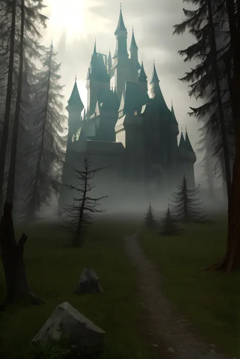 ghost, forest, sunlight, fog, castle,