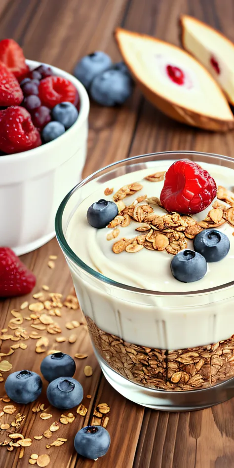 healthy breakfast. Granola and berry yogurt