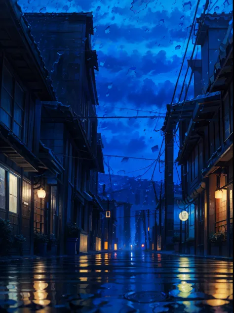 phblue, scenery, no humans, landscape, (masterpiece,best quality:1.4), blue theme, city, dusk, 1girl, rain,cowboy shot, close up...