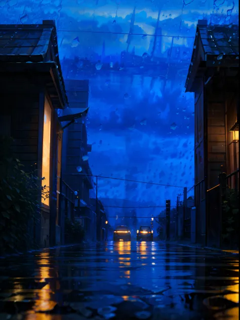 phblue, scenery, no humans, landscape, (masterpiece,best quality:1.4), blue theme, city, dusk, 1girl, rain,cowboy shot, close up...