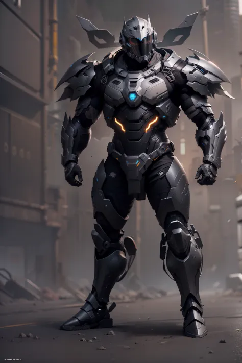 Top Quality Male Machine Warrior，Super macho body、Armor-like appearance、intricate mask，Complex technical exoskeletons，Fully wrapped helmet，Heavy weapons on the back，A sense of the technology of the future，(Matte Black:1.1)，Futuristic and technological，