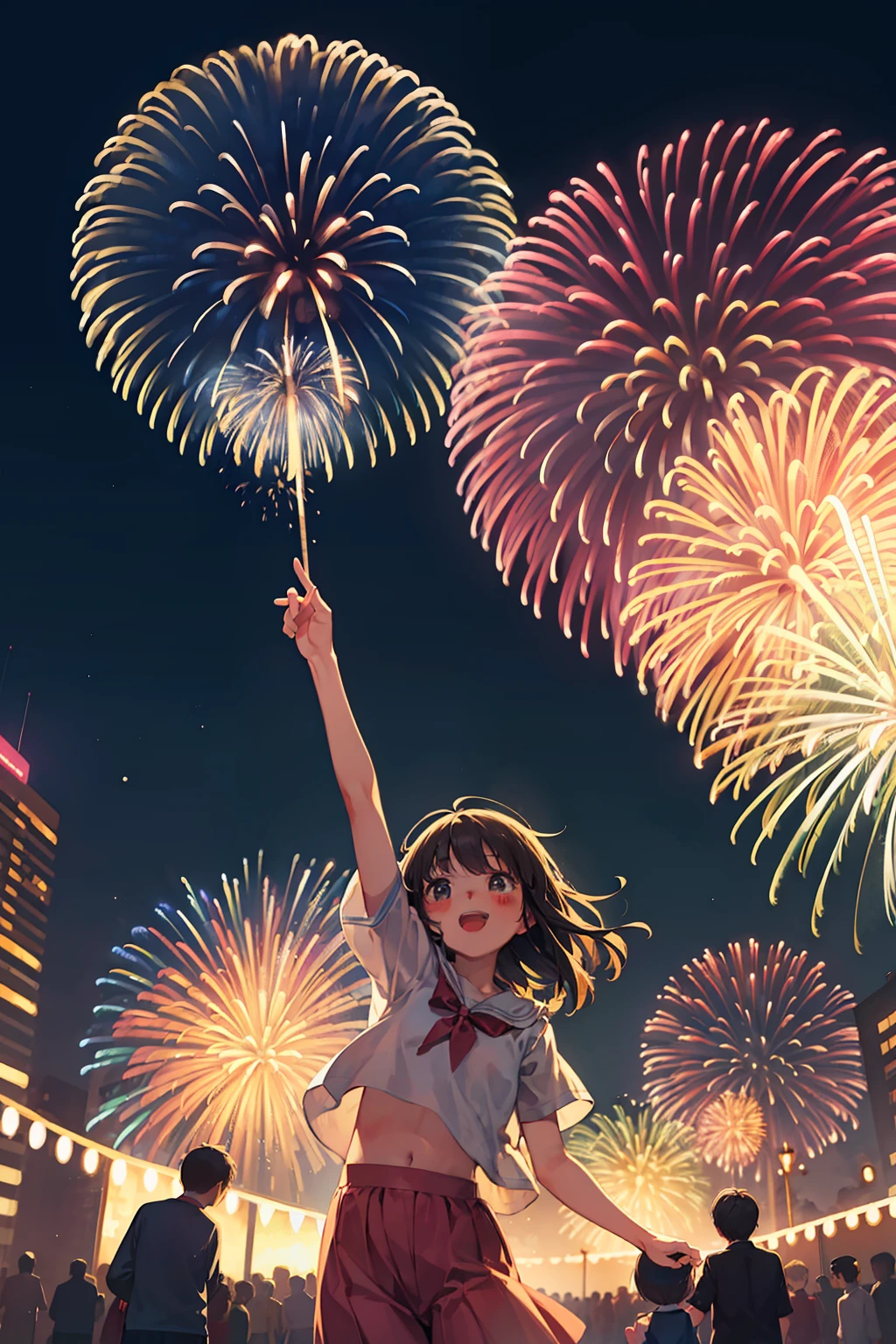 Anime girl with fireworks in the background - SeaArt AI