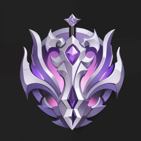 Badge props，Game item icons，tmasterpiece， （ultra - detailed），White and purple color scheme，A long sword，Simple structure，Self-luminescence，Metallic pattern，Structurally sound，Metallic pattern，Set with purple gemstones，gameicon，PRG game project，Realistic ic...