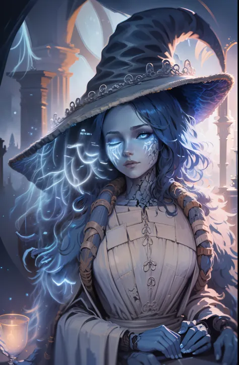 Luna Ranni a woman dressed as a witch , a digital painting, by Yuumei, alphonse mucha and rossdraws, glowing blue, priestess in ...