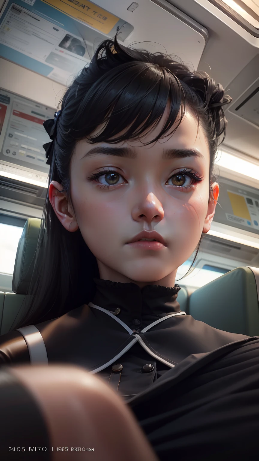 "(Masterpiece, High Definition, Ultra High Definition, 4K) Black hair, 14 years old Japan girl, uniform skirt, emphasizing thighs, white thighs, soft thighs, glossy thighs, sitting on the train, face-to-face angle, (angle from below),sitting in the train seat,Sitting in front,Zoom camera in the crotch,Feet on the train floor,Full body,Looking down and sleepy,Looking at the viewer only", best quality, ultra high definition, (photorealistic:1.4),, high resolution, detail, raw photo, sharp re, Nikon D850 film stock photo by Lee Jefferies 4 kodak portra 400 camera f1.6 lens rich colors hyper realistic lively textures dramatic lighting unreal engine artstation trends cinestir 800