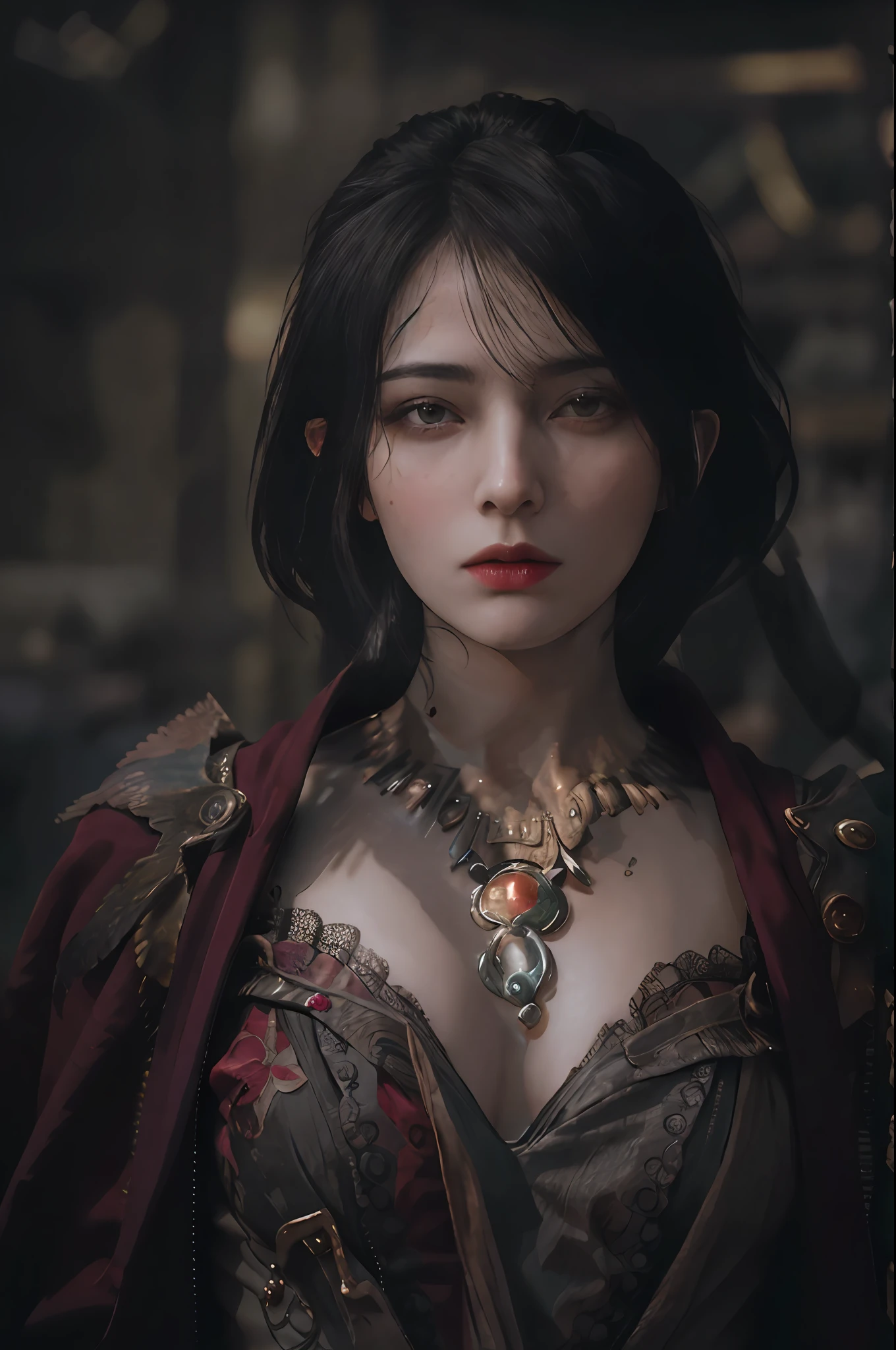 obra de arte, mais alta qualidade, CRU, estilo analógico, Um retrato deslumbrante de uma linda mulher, morrigan, seios, vestindo um manto de mago, ((Altamente detalhado skin, detalhes da pele)), foco nitído, 8k hd, DSLR, alta qualidade, grão de filme, Fujifilm XT3, polaroide, carrancudo, detalhes intrincados, Altamente detalhado, fundo desordenado e detalhado