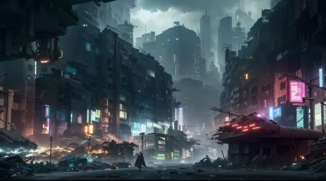 there is a picture of a city street with a lot of buildings, digital concept art of dystopian, dirty cyberpunk city, cyberpunk a...