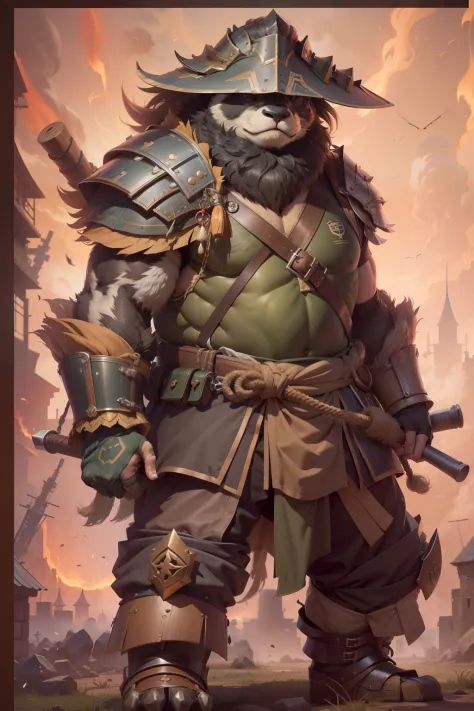 （anthropomorphic turtle），（Panda Samurai：1.4），Huge shield，Oversized body，Stout limbs，Look at me condescendingly，disdain，despise，tosen，（（closeup cleavage，facial closeups，Close-up strengthened）），（Look up at the camera：1.4），The long hairs of the flame fluttere...