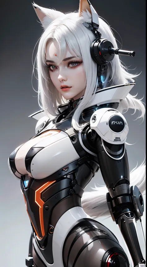 a woman with white hair and a robot suit, daji, porcelain cyborg, perfect robot girl, cute cyborg girl, integrated synthetic rob...