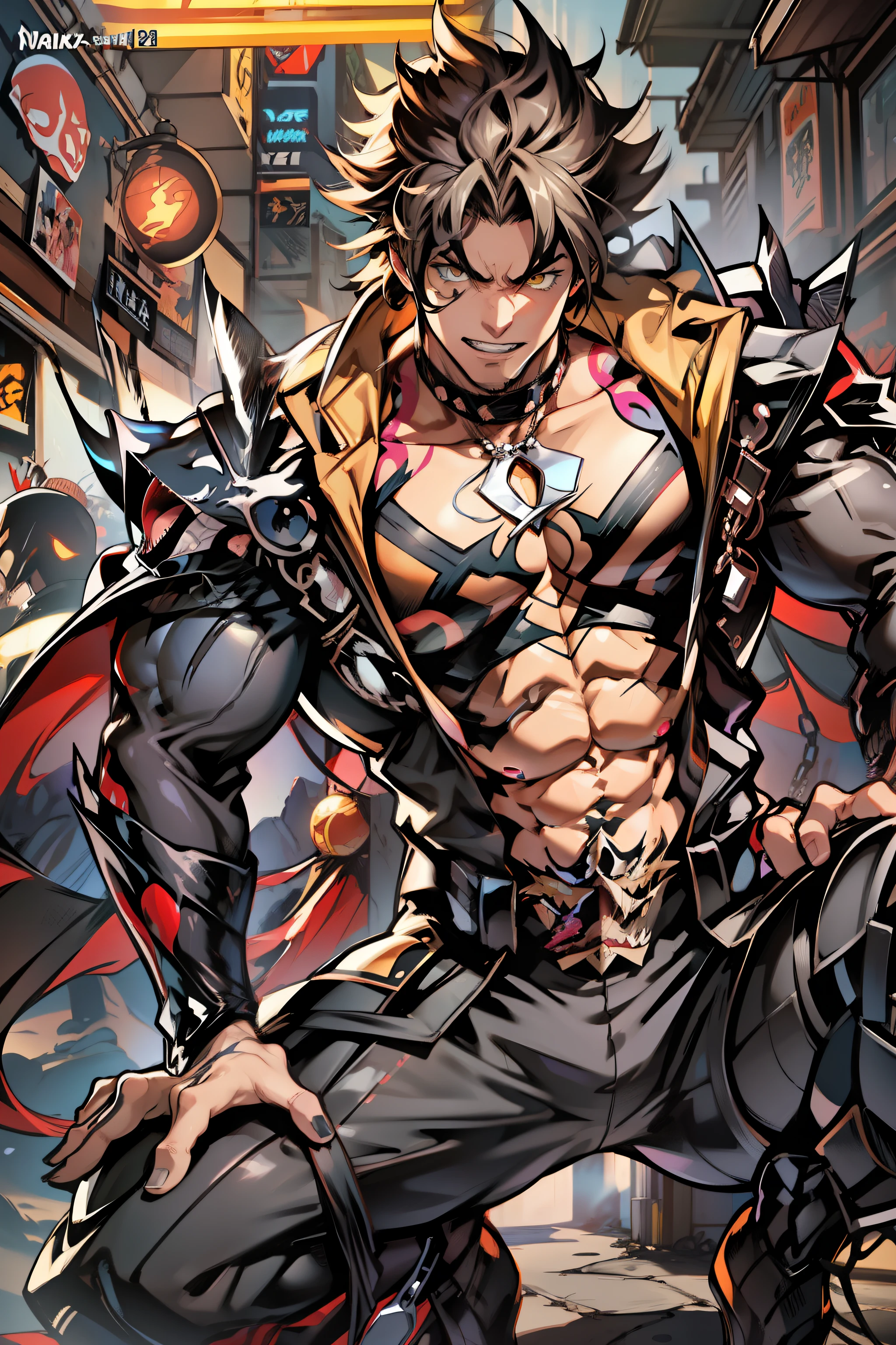 《the original god》Arataki Kazuto , male people，brunette color hair， chest muscle，（（ Sexy ））, Venom symbiote for your body, Black mucus of the body , into venom, （venomize），Black bodysuit，（Cloak），Red cape，Abs，（Adult male）（（Venom possession，venom symbiote）），struggling，Battle damage，((Masterpiece)), ((Best quality)), Ultra detailed,((illustration)), Dynamic Angle, Detailed light, (Delicate eyes), Floating, 1boy, Male focus, Head, Clothing, Yellow eyes, necklace, tattoo, (Forehead:0.8), (ahoge:0.8), jewelry, brunette color hair,apathy，Ray， chest muscle， Sexy , Venom symbiote for your body, Black mucus of the body , （into venom）, Venom，frontage，Bust photo，White tight-fitting top，spiderman outfit，style of anime4 K， 4K anime wallpaper， Badass anime 8 K， 4 k comic wallpaper， young anime man， Anime boys， Anime wallpapers 4 k， Anime wallpaper 4K， High quality anime art style， Anime moe art style， Anime art wallpaper 8 K， Anime art wallpaper 4 K， RGB lighting