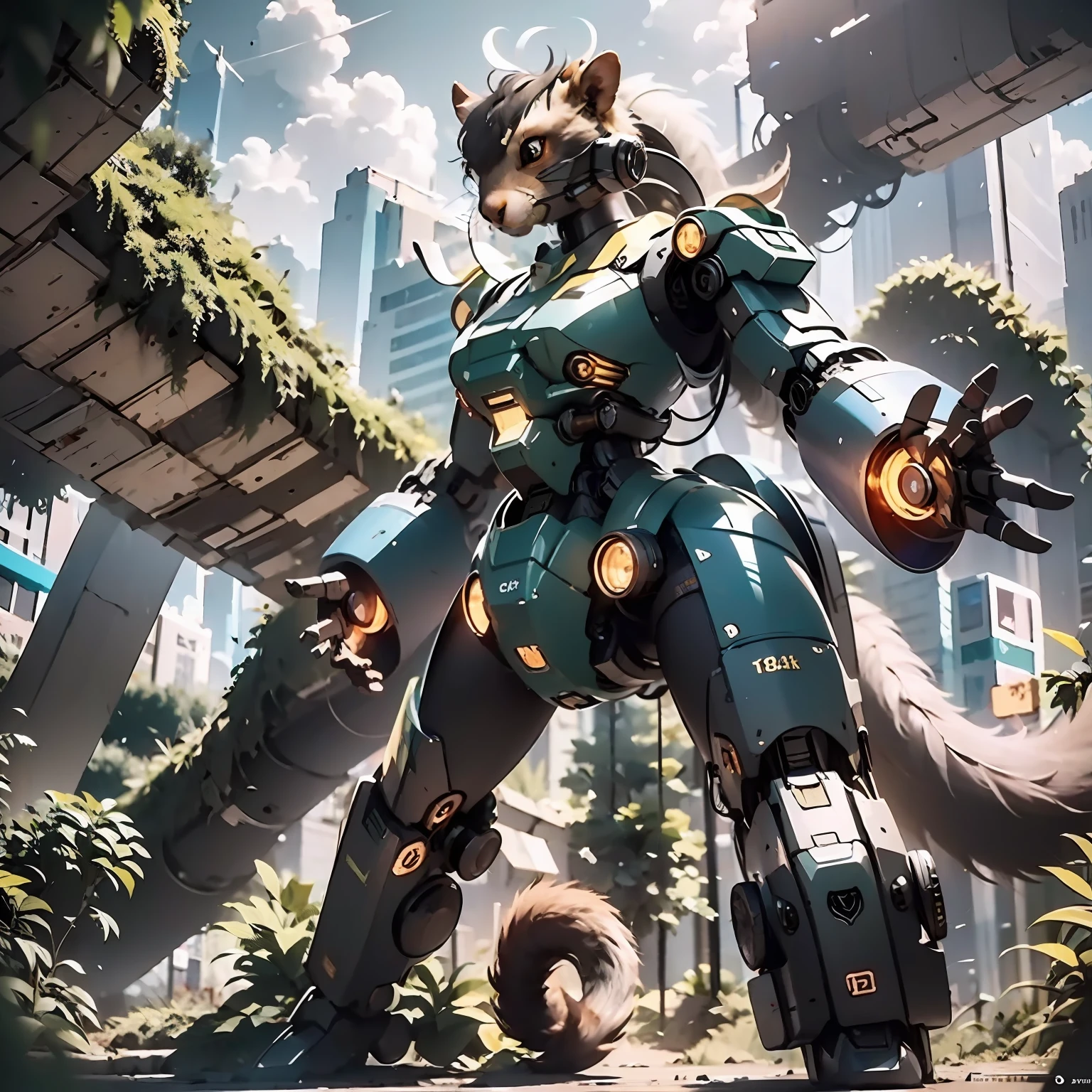 （（tmasterpiece，best qualtiy）），illustration，Ultra-detailed 8K，Clear focus，A highly detailed，Colorful detailed，Machinary，A mecha squirrel