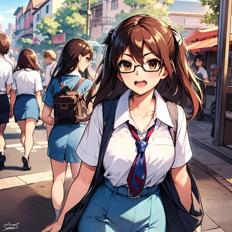 In her summer school uniform, Suzumiya Haruhi was a captivating sight as she strolled through the town, her energetic spirit app...