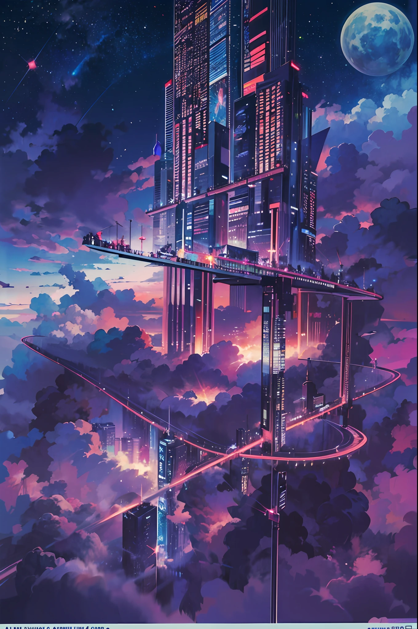 （levitating：1.5），（A huge mechanical city floating in space：1.3），（The brightly lit city of the future：1.4），（Thick clouds：1.4），（Estilo de Makoto Shinkai：1.4），Rejoice，Perfect quality，Clear focus（Clutter - home：0.8）， （tmasterpiece：1.2）， （realisticlying：1.2） ，（with light glowing：1.2）， （best qualtiy）， （Detailed starry sky：1.3） ，（complexdetails）， （8K）， （Detail clouds） ，（Sharp focus），（having fun），（Award-winning digital artwork：1.3） af （sketching：1.3），（with dynamism：1.3）,studiolight,Theme，looking from above, the space, afloat， --v 6