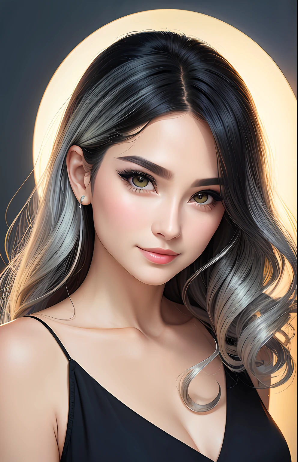 animesque、portraitures、One Person２０age、Pretty Woman、Moisturized eyes、Casual clothing、a picture、oval jaw、beautiful countenance、The hair、Silver and black eyes with beautiful shine,,、LDS Art