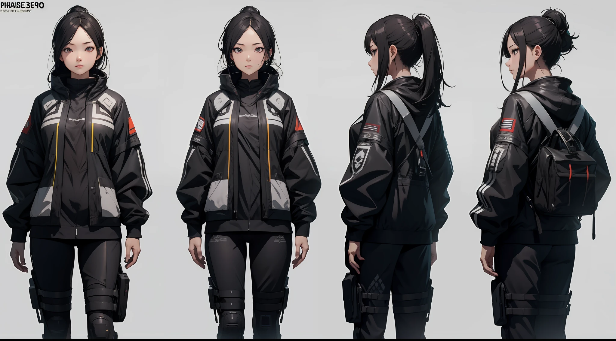 （CharacterDesignSheet，Same character，identical outfits，frontage，Lateral face，on  back），((best qualtiy)), ((tmasterpiece)), (the detail:1.4), A beautiful cyberpunk female image,hdr（HighDynamicRange）,Ray traching,NVIDIA RTX,Hyper-Resolution,Unreal 5,Subsurface scattering、PBR Texture、post-proces、Anisotropy Filtering、depth of fieldaximum definition and sharpnesany-Layer Textures、Albedo e mapas Speculares、Surface coloring、Accurate simulation of light-material interactions、perfectly proportions、rendering by octane、Two-colored light、largeaperture、Low ISO、White balance、the rule of thirds、8K raw data、