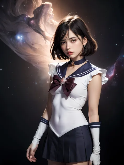 (masterpiece, best quality:1.4), (nebula background), (full body shot), (standing:1.5), 1girl, solo, (european youth:1), sailor ...