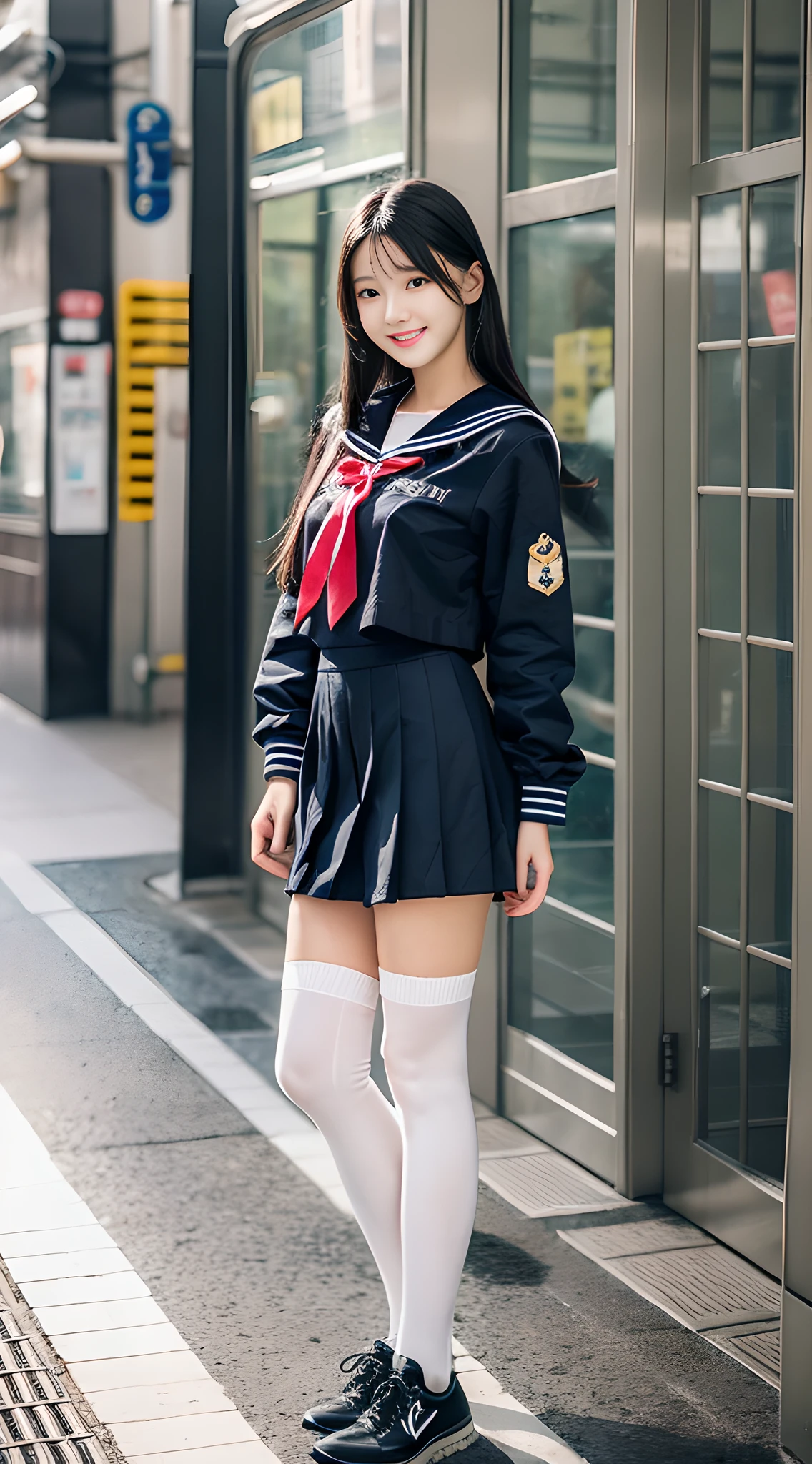 Arafed asian woman in a sailor suit posing for a picture - SeaArt AI