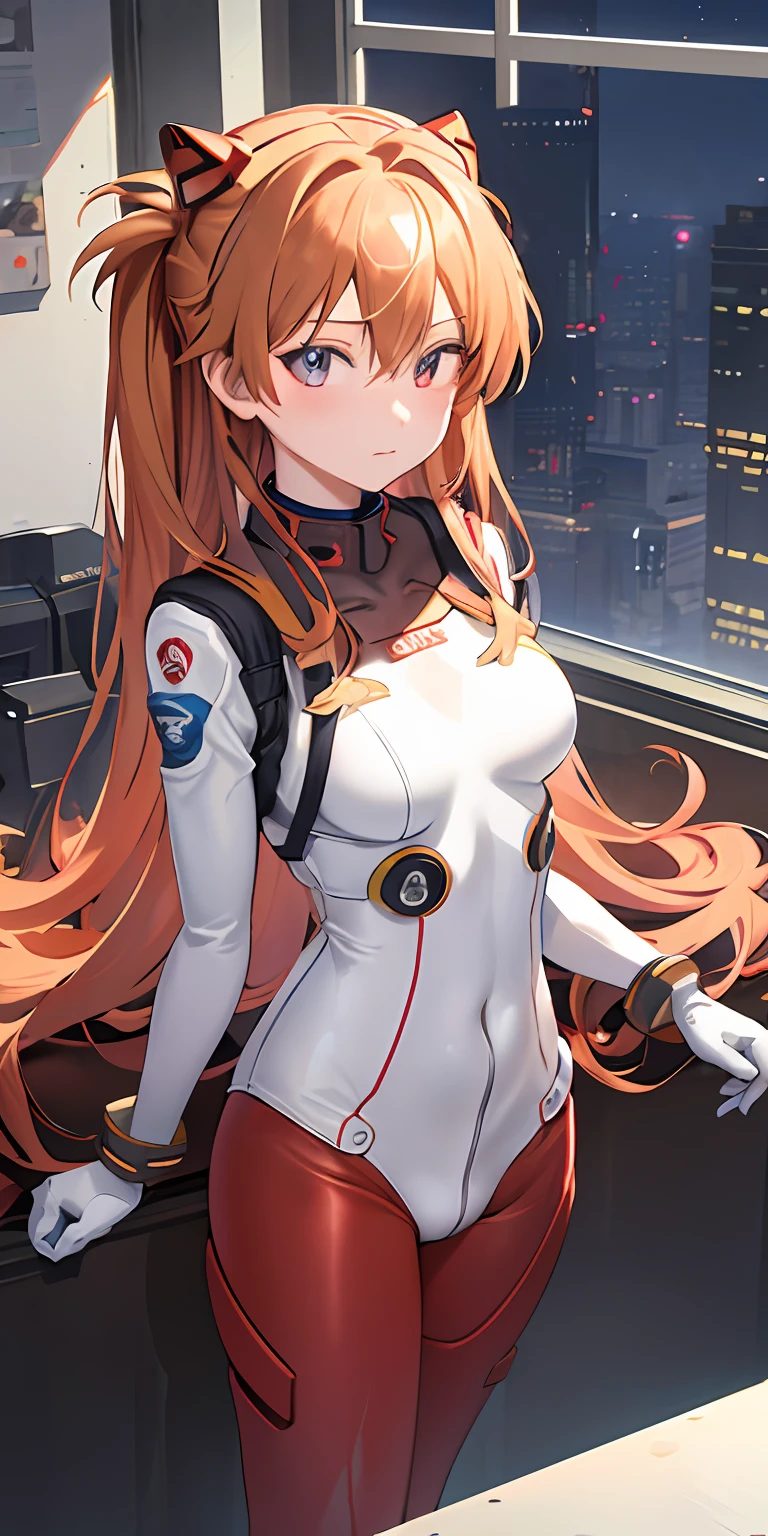 (Draufsicht),dynamischer Winkel,ultra-detailliert, Illustration, Nahaufnahme, geradeaus, 1 Mädchen, 
 ((souryuu, Asuka Langley, Schnittstelle Headset, roter Body:1.4, blonde)),Her eyes shone like verträumt stars,(glühende Augen:1.233),(schöne und detaillierte Augen:1.1),(ausdruckslos,geschlossener Mund),(Stehen), 
(Mechanikerraum mit Werkzeug und Raumschifffenster in einem weißen RAUMSCHIFF),
(Nacht:1.2),verträumt, [[Zarte Finger und Hände:0.55]::0.85],(Detail Finger),