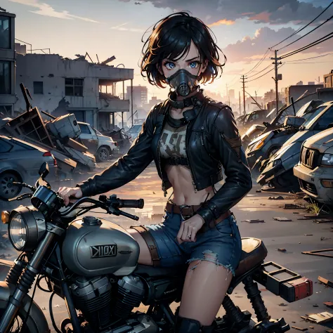 girl with, (Solo:1.2), [Ride a big American motorcycle］look down at the viewer from above、[slim], (Small chest), pale skin, ((De...