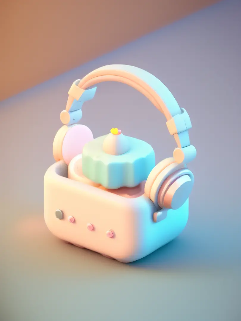 Tiny cute solo isometric cartoon headphones，gentlesoftlighting，muted pastel colors，3d icon clay render，white backgrounid，Physical rendering，