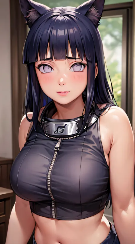 Masterpiece, highres, high Quality, detailed face, detailed body render, 1girl, solo, hyuuga hinata, hinata-sleeveless-outfit, l...