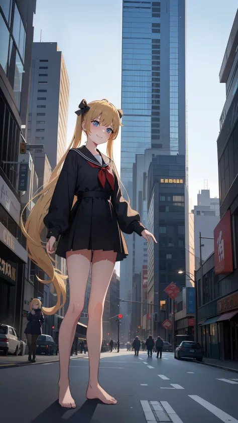hiquality, tmasterpiece (One girl Loli Hidal) Height above sea level 1 km. blonde hair with two long ponytails and a rizinka on ...