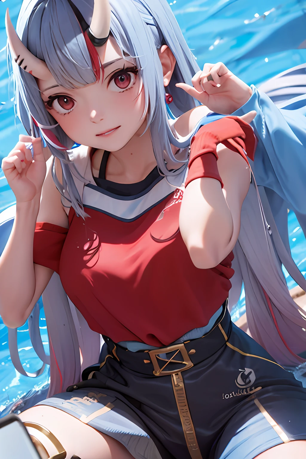 Anime girl with long hair sitting on a boat in the water - SeaArt AI