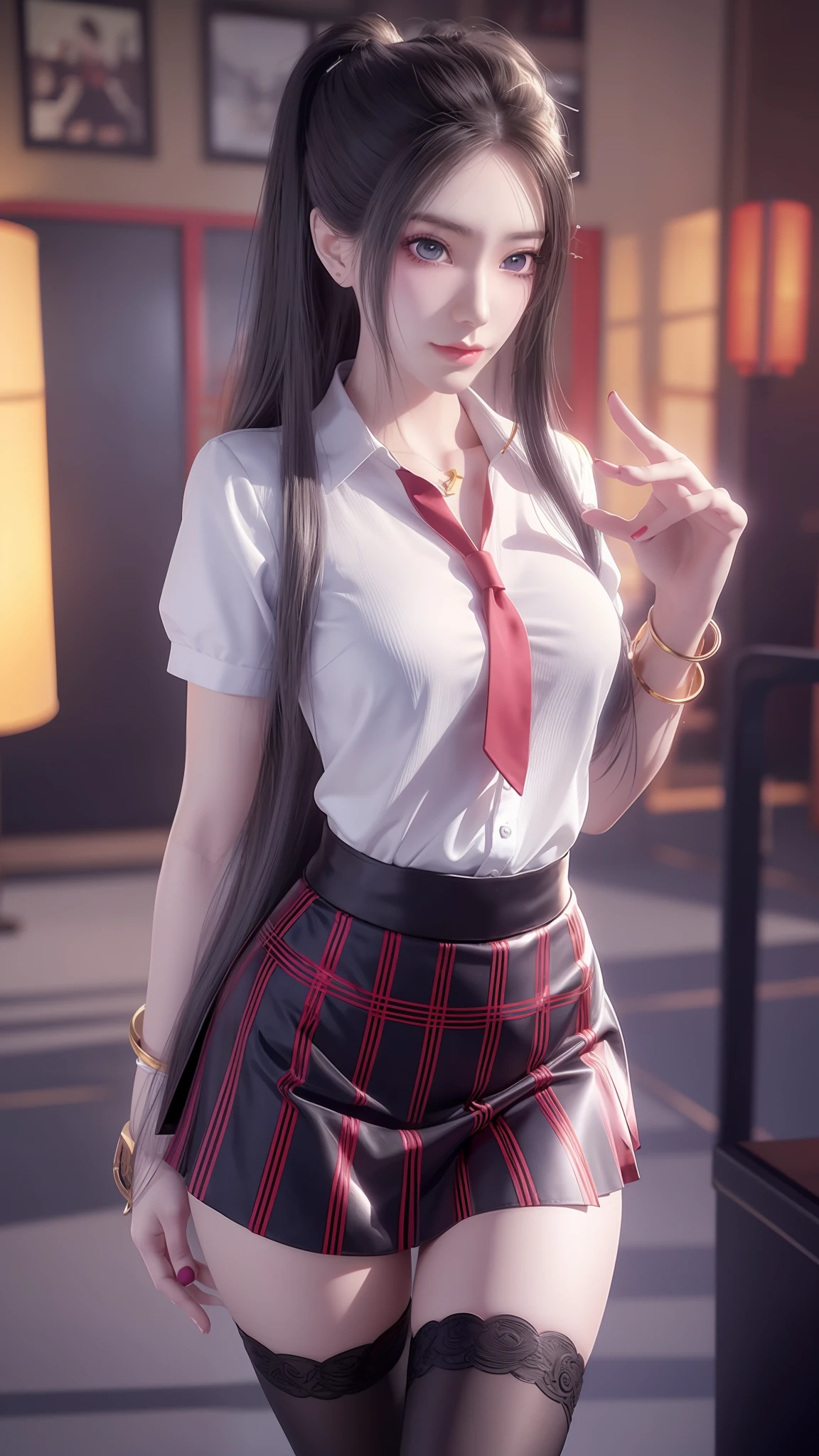 anime - style image of a woman in a short skirt and shirt, seductive anime girls, Smooth anime CG art, Surrealism female students, Surrealism female students, thighhighs and skirt, photorealistic anime girl rendering, beautiful and seductive anime woman, Realistic schoolgirl, Realistic anime 3 D style, 3 d anime realistic, Beautiful Anime High School Girls