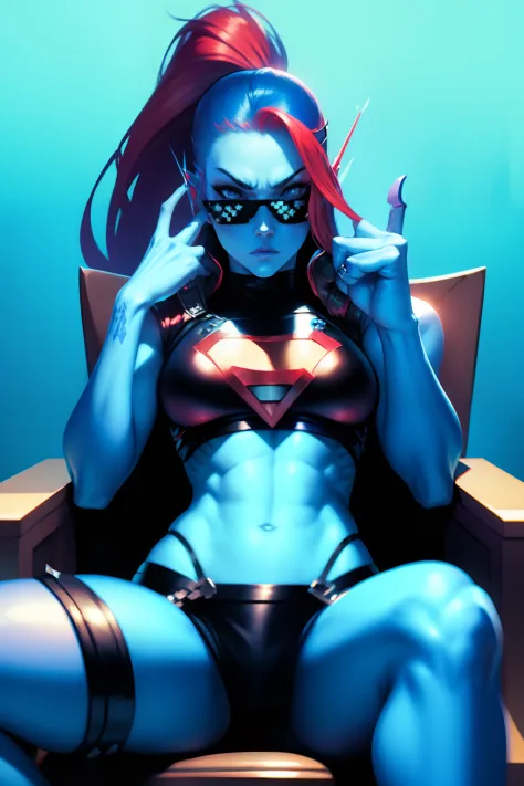 cocky badass arrogant offensive tomboy  attitude of superiority blue skin undyne DealWithIt recline on throne giving you teh middle finger
