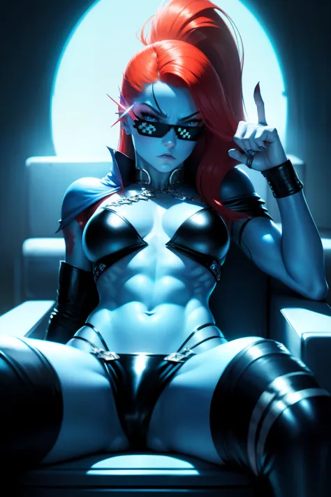 cocky badass arrogant offensive tomboy  attitude of superiority blue skin undyne DealWithIt recline on throne giving you teh middle finger