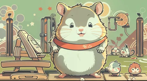 Fairy tale picture book，Hamster gym，Treadmill， flags， vectorial， Line art， designs， Inspiration， straightened， 对称