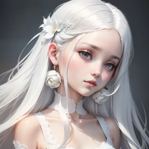 an extremely delicate and beautiful girl, cold attitude, white hair, long hair, lace, hair ornament hair clip, she looks very relaxed, side face, white atmosphere, high quality, masterpiece, flat color, 1girl, not looking at viewer, magic