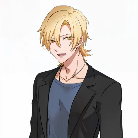 Anime guy with blond hair and blue shirt and black jacket, sanji, Tall anime guy with yellow eyes, anime handsome guy, Anime por...