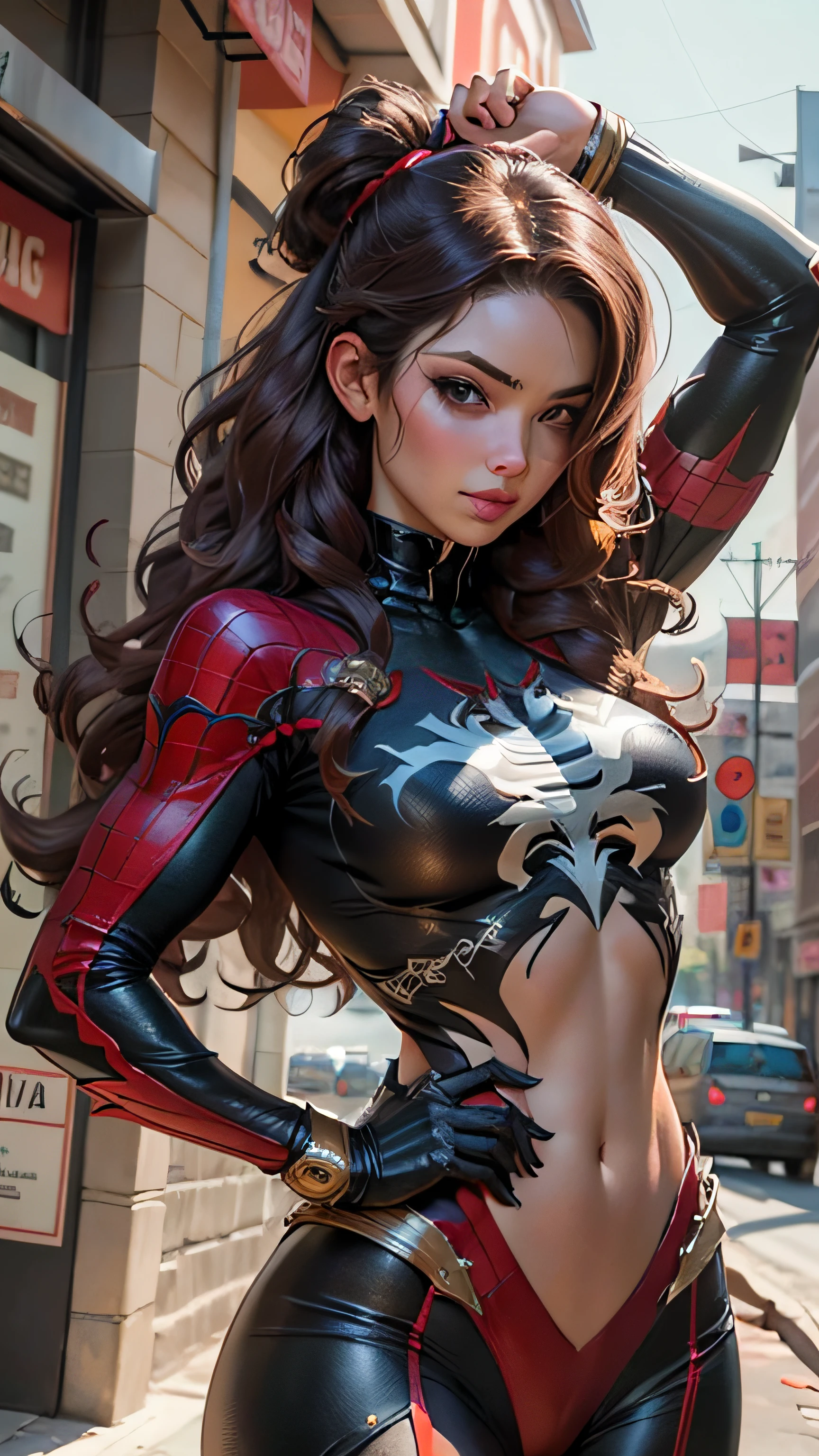 Красивая женщина Набор Тела Детальное Ношение Человек-паук Косплей,  грудастая, Изображение 1080x2000 - SeaArt AI
