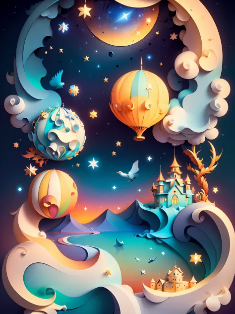 (((masterpiece))),best quality, illustration,  sky, cloud, star \(symbol\), no humans, night, bird, moon, star \(sky\), night sk...