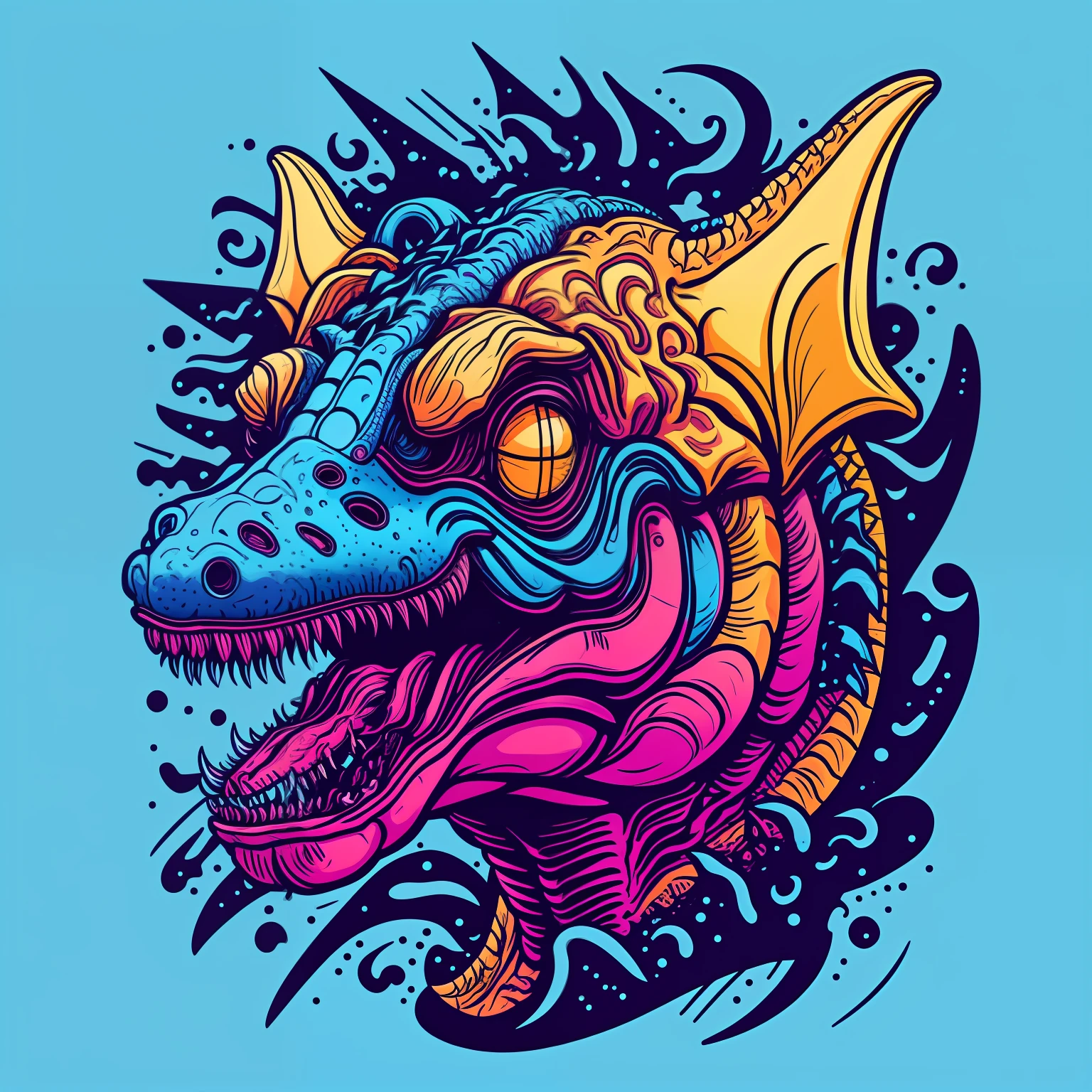 Dinosaur heads，Vector image,T-shirt design，White background，As an art style T-shirt logo